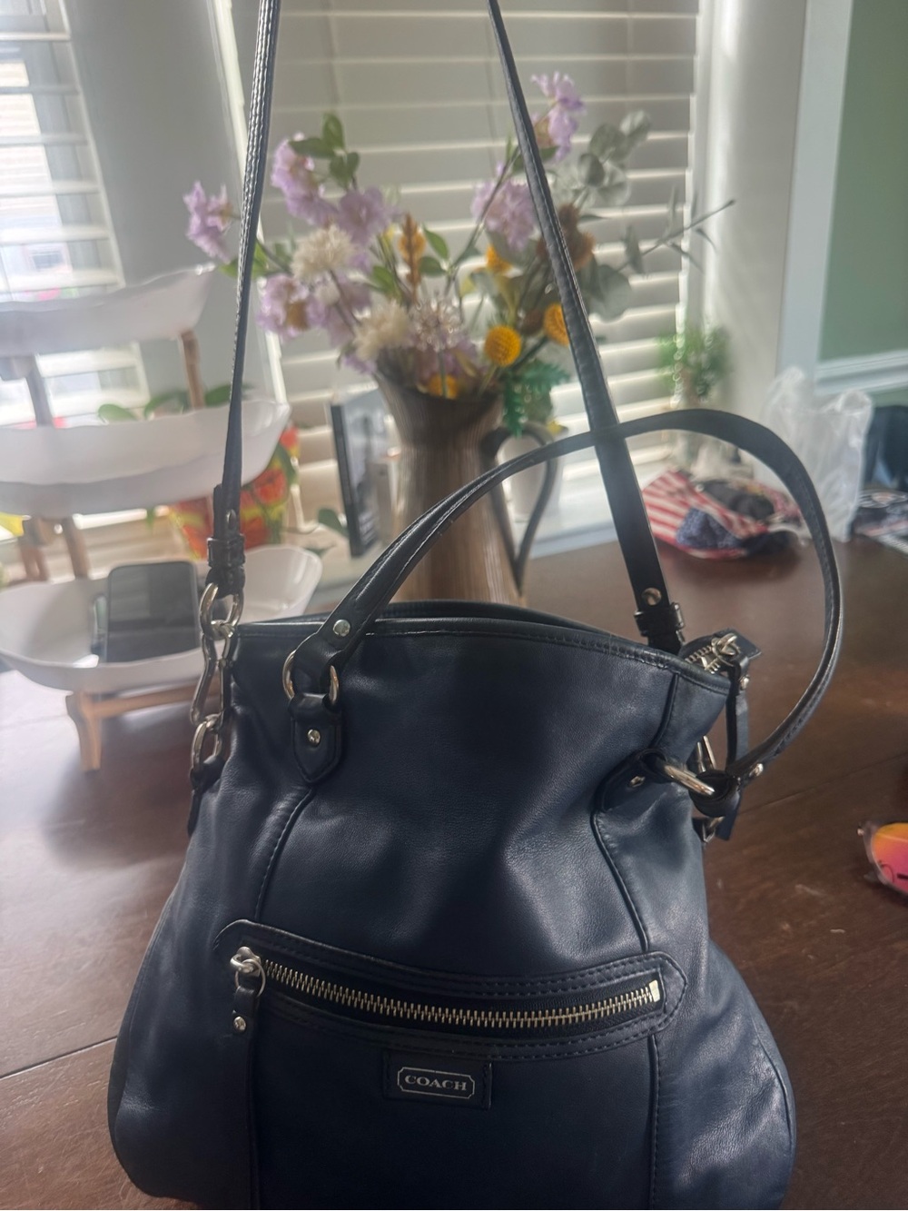 Coach Navy Leather Crossbody Bag with Front Zip - Picture 5 of 11